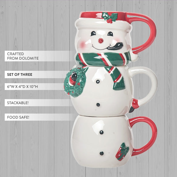Avelena | Dolomite Stable Schneemann Becher, Set mit 3