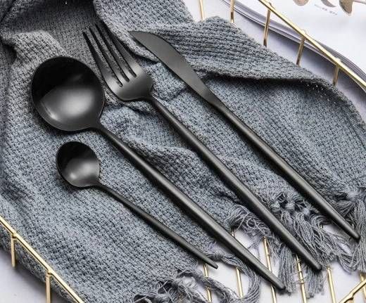 Besteckset Schwarz Edelstahl Essgeschirr