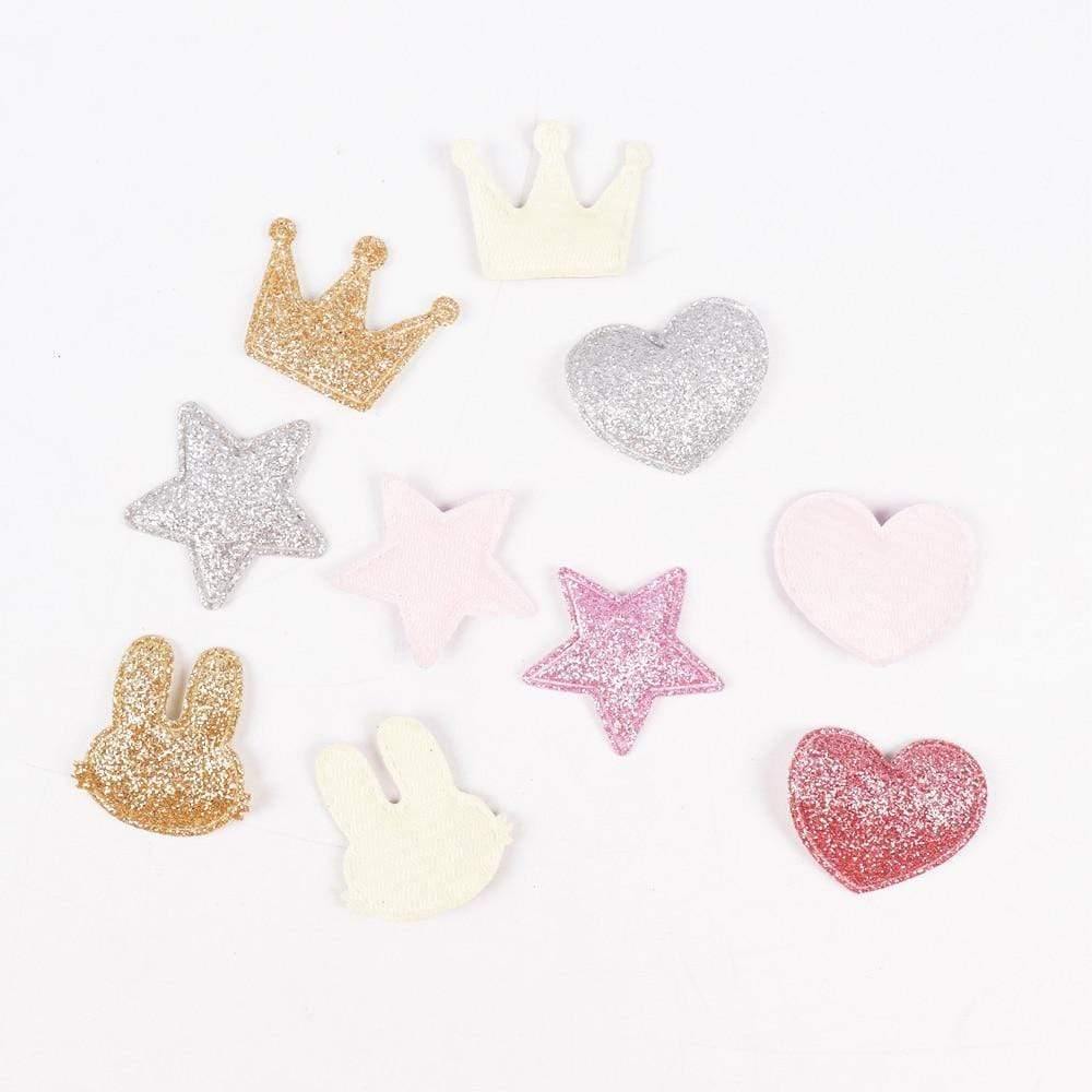 Avelena | 100 Stück Glitzer Patches Glänzende Feste Krone Herz Stern Kaninchen Zubehör für Bekleidungs Nähmaterialien Kleidung Dekoration