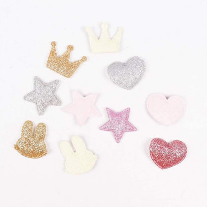 Avelena | 100 Stück Glitzer Patches Glänzende Feste Krone Herz Stern Kaninchen Zubehör für Bekleidungs Nähmaterialien Kleidung Dekoration