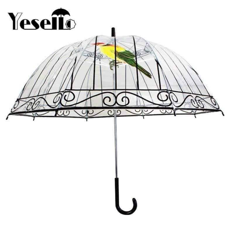 Avelena | 1 Stück Plastikeva Transparente Regenschirme Süßer Vogelkäfig Parasol Langer Stock Regen Klarer Bubble Regenschirm für Frauen