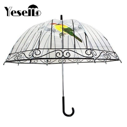 Avelena | 1 Stück Plastikeva Transparente Regenschirme Süßer Vogelkäfig Parasol Langer Stock Regen Klarer Bubble Regenschirm für Frauen