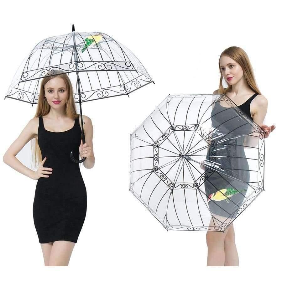 Avelena | 1 Stück Plastikeva Transparente Regenschirme Süßer Vogelkäfig Parasol Langer Stock Regen Klarer Bubble Regenschirm für Frauen