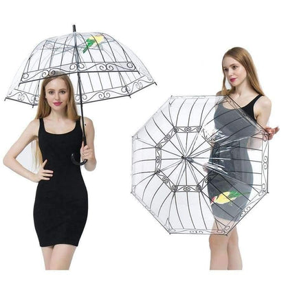 Avelena | 1 Stück Plastikeva Transparente Regenschirme Süßer Vogelkäfig Parasol Langer Stock Regen Klarer Bubble Regenschirm für Frauen