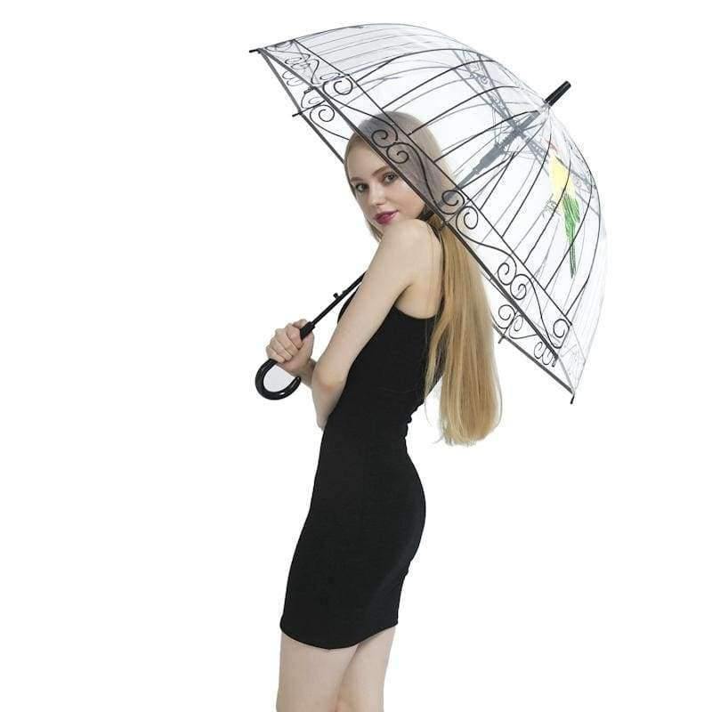 Avelena | 1 Stück Plastikeva Transparente Regenschirme Süßer Vogelkäfig Parasol Langer Stock Regen Klarer Bubble Regenschirm für Frauen