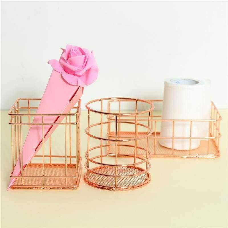 Avelena | 1 Stück Rose Gold Metall Stift Halter Box Fall Organizer Home Schreibtisch Bürobedarf Dekor Hochwertige Büro Schule Schreibtisch Zubehör