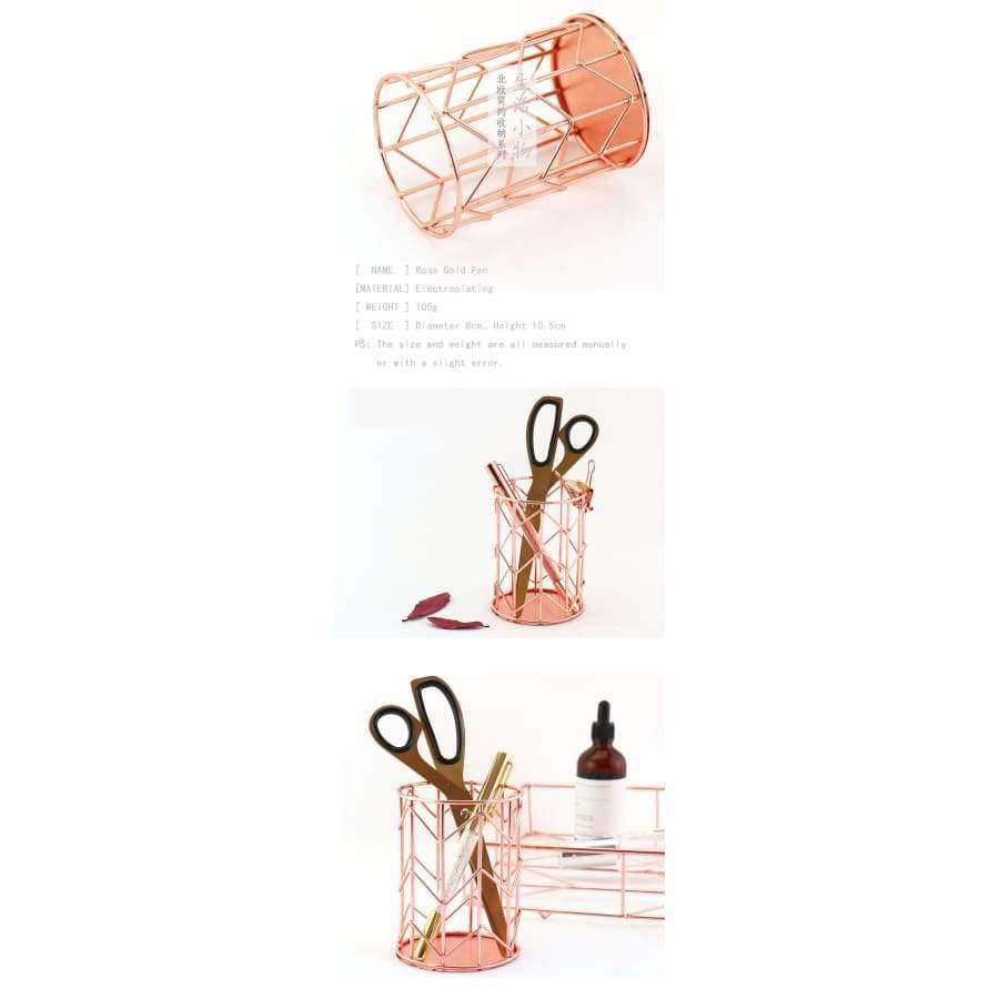 Avelena | 1 Stück Rose Gold Metall Stift Halter Box Fall Organizer Home Schreibtisch Schreibwaren Dekor Büro Schule Schreibtisch Zubehör Supplies H0176