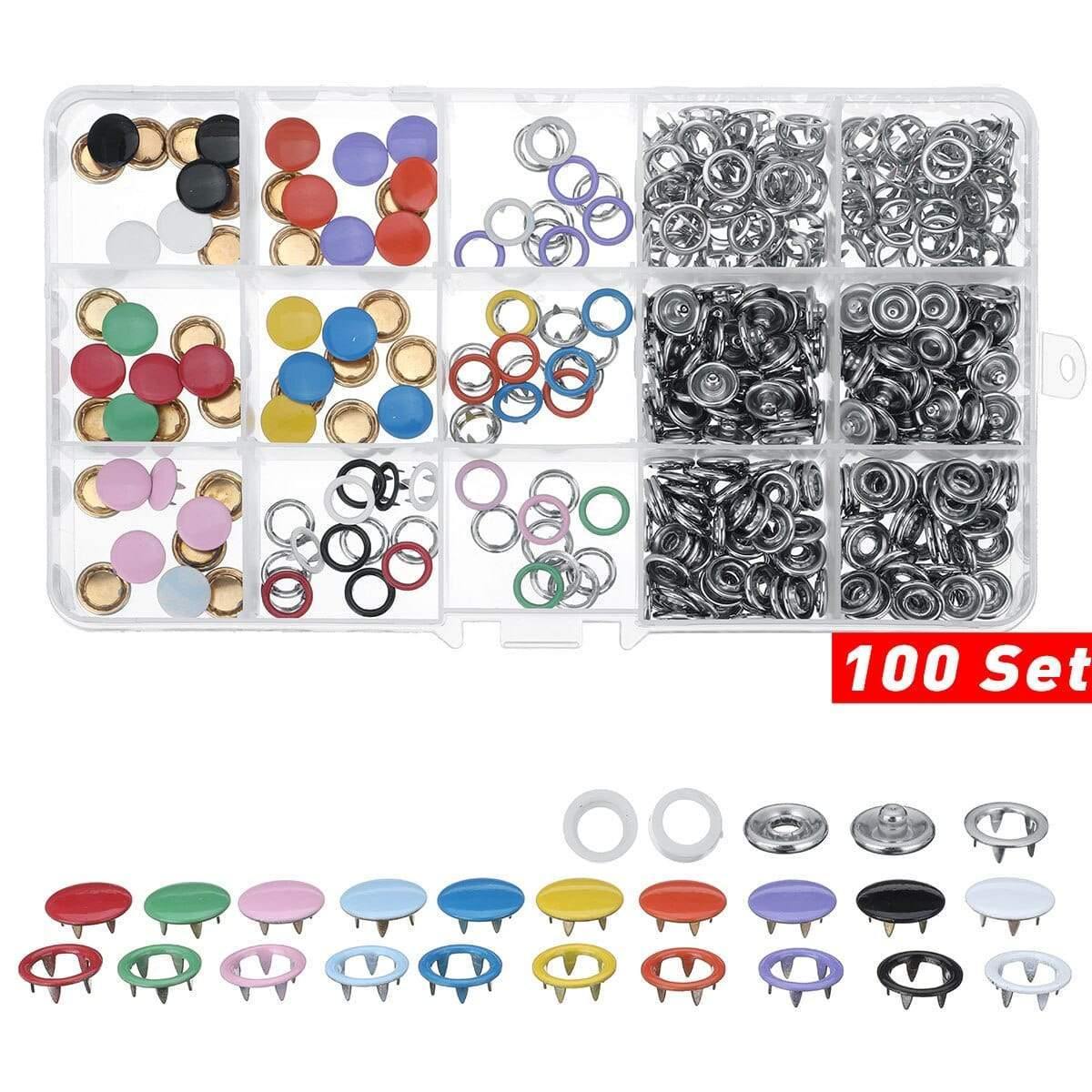Avelena | 9.5/10Mm 100/200Sets Metal Kleidungsnähknöpfe Krampenring Druckknöpfe Druckverschlüsse + Clipzangen Nähzubehör Diy
