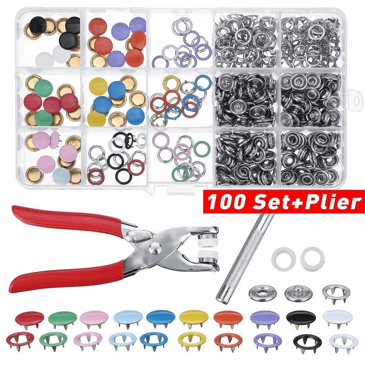 Avelena | 9.5/10Mm 100/200Sets Metal Kleidungsnähknöpfe Krampenring Druckknöpfe Druckverschlüsse + Clipzangen Nähzubehör Diy