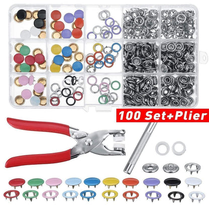 Avelena | 9.5/10Mm 100/200Sets Metal Kleidungsnähknöpfe Krampenring Druckknöpfe Druckverschlüsse + Clipzangen Nähzubehör Diy
