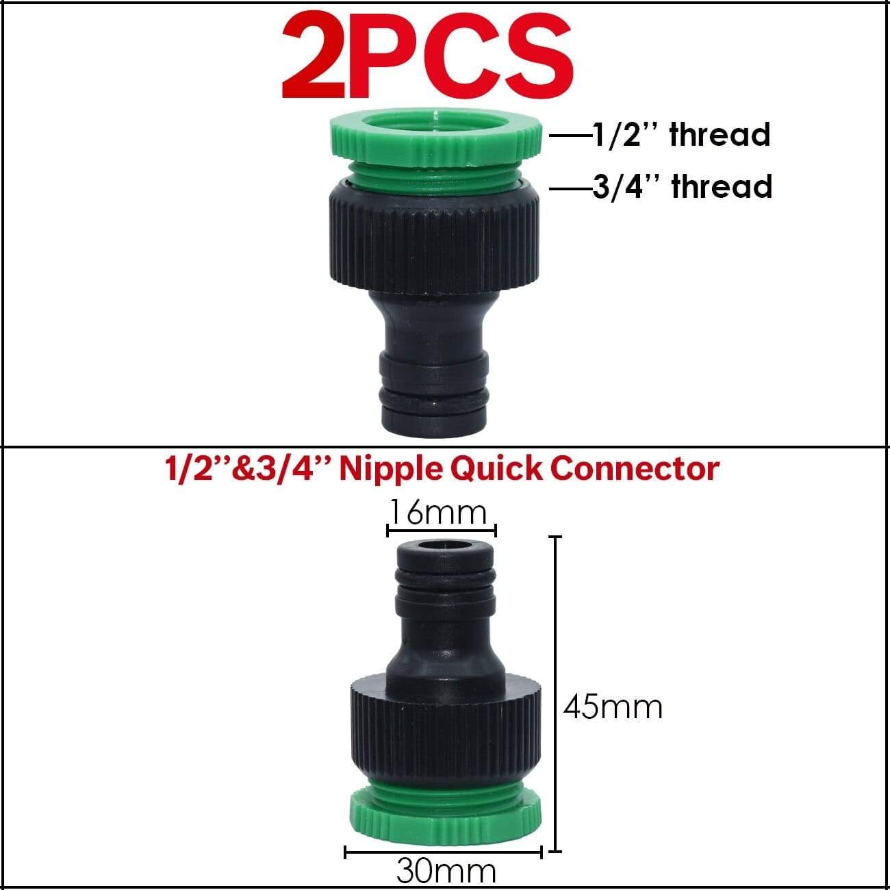Avelena | Gartenwasserhahn-Adapter Schnellverbinder 1/2 3/4 Tropfbewässerung Wasserverteiler mit Außengewinde und Innengewinde 1/4 Schlauch