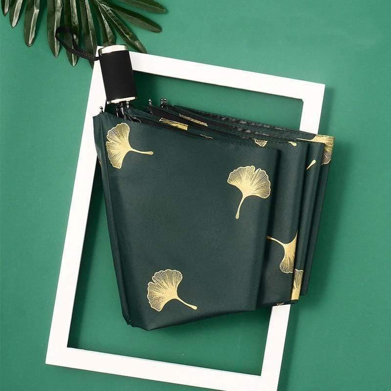 Avelena | Mode Ginkgo Biloba Automatikregenschirme Winddicht Faltbare Regenschirme mit Blättern für Frauen Parasol Uv Blatt Paraguas Yd213