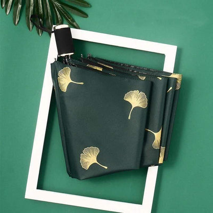Avelena | Mode Ginkgo Biloba Automatikregenschirme Winddicht Faltbare Regenschirme mit Blättern für Frauen Parasol Uv Blatt Paraguas Yd213
