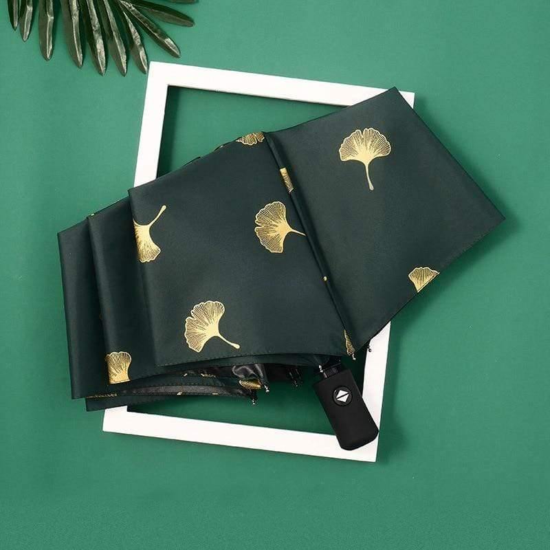Avelena | Mode Ginkgo Biloba Automatikregenschirme Winddicht Faltbare Regenschirme mit Blättern für Frauen Parasol Uv Blatt Paraguas Yd213