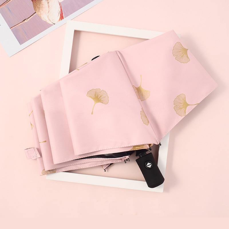 Avelena | Mode Ginkgo Biloba Automatikregenschirme Winddicht Faltbare Regenschirme mit Blättern für Frauen Parasol Uv Blatt Paraguas Yd213