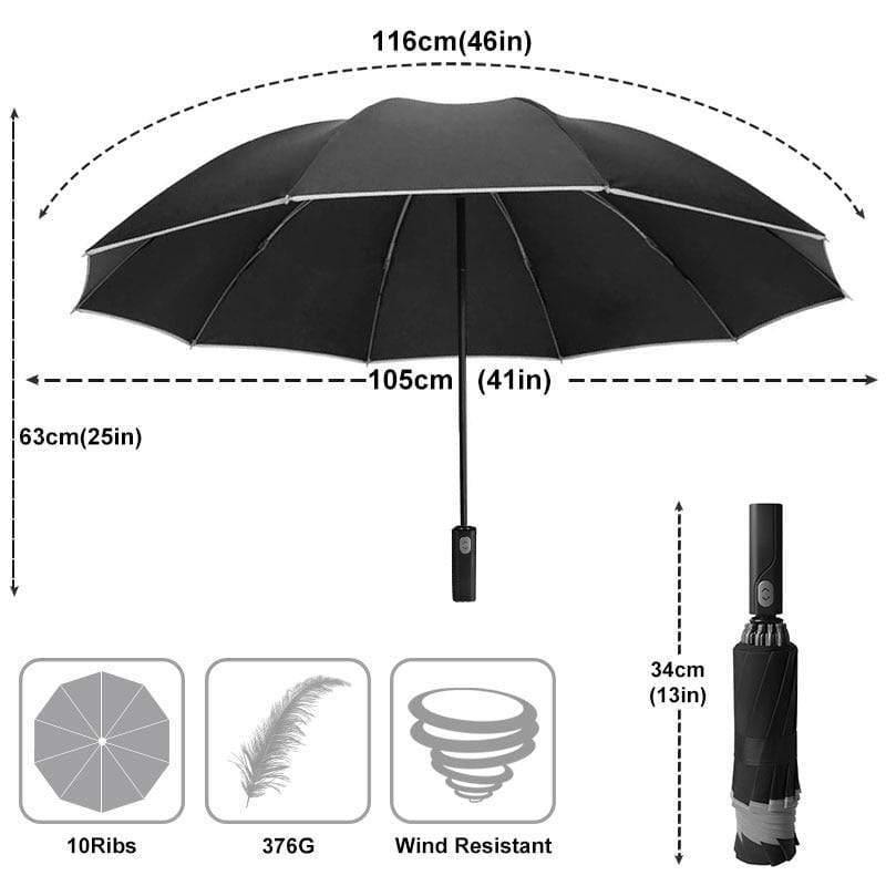Avelena | Winddicht Umkehrautomatisch 3-Faltbarer Regenschirm für Männer Frauen 10 Rippen Reflektierender Streifen Tragbarer Damenregenschirm Herrenparasol