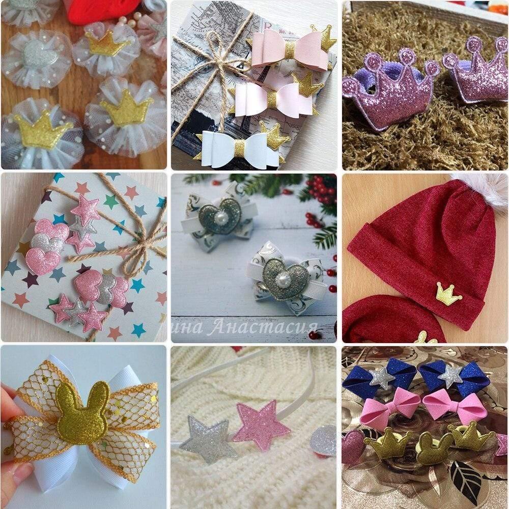 Avelena | 100 Stück Glitzer Patches Glänzende Feste Krone Herz Stern Kaninchen Zubehör für Bekleidungs Nähmaterialien Kleidung Dekoration