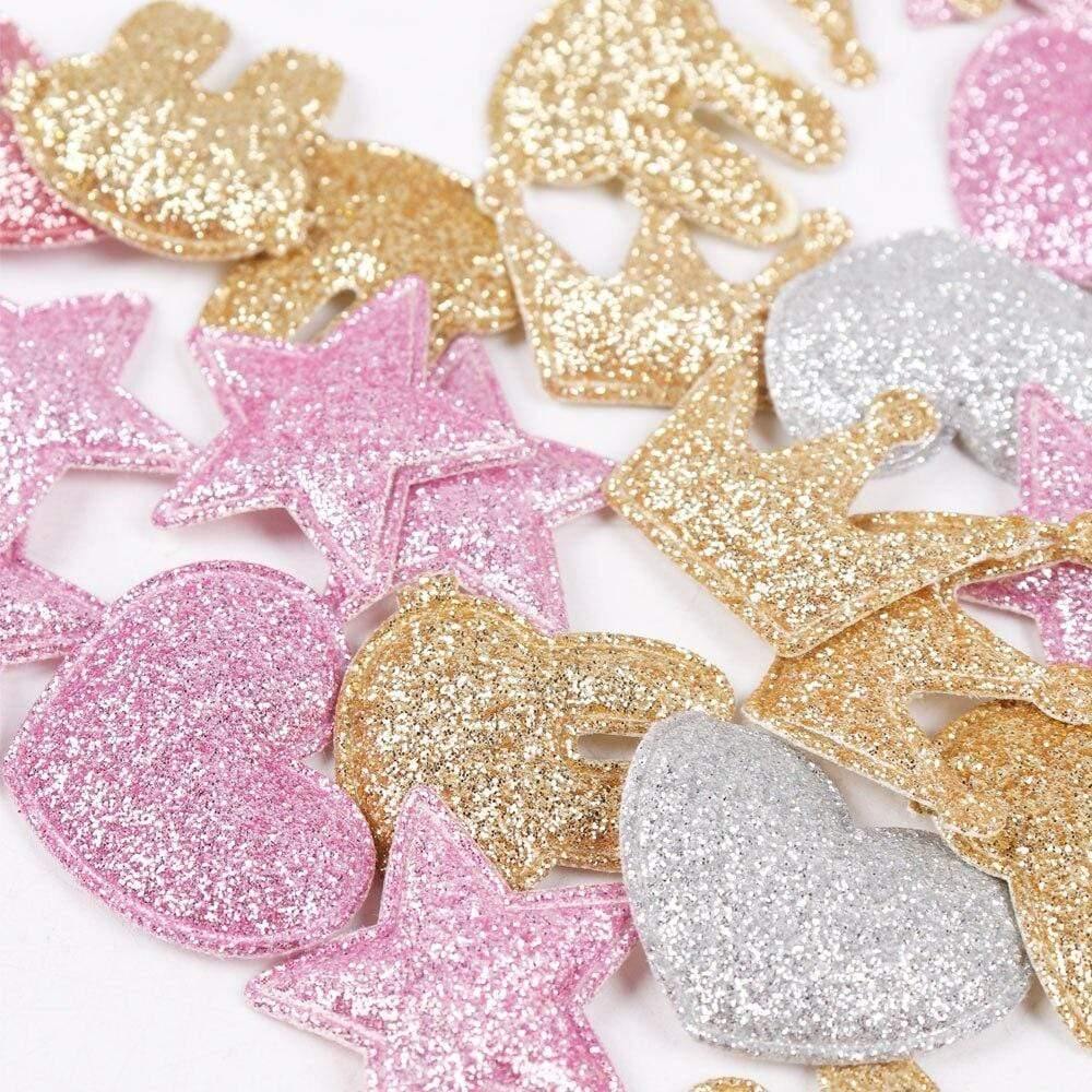 Avelena | 100 Stück Glitzer Patches Glänzende Feste Krone Herz Stern Kaninchen Zubehör für Bekleidungs Nähmaterialien Kleidung Dekoration