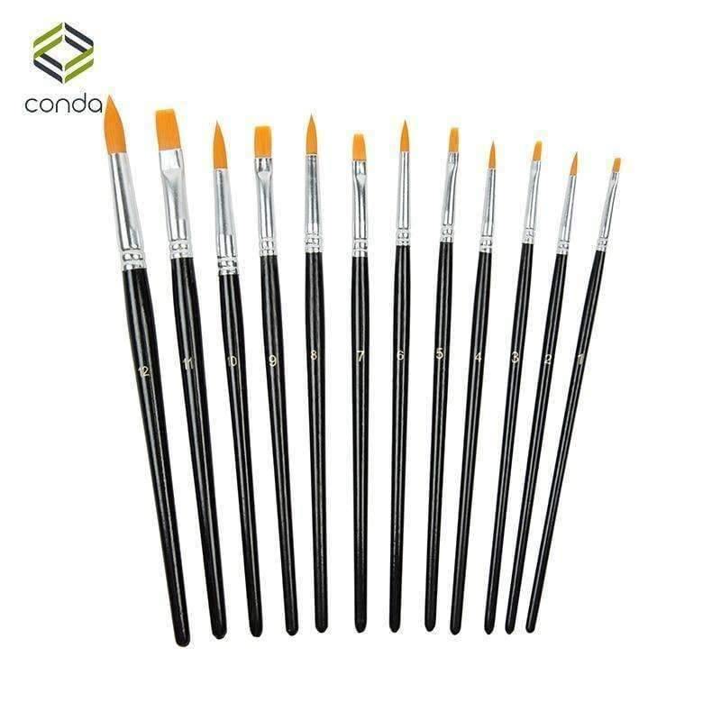 Avelena | 12 Stück / Set Nylon Haar Malpinsel Set Künstlerpinsel Wasserfarbe Acryl Ölmalerei Kunstbedarf Schwarzer Zeichenwasserpinsel