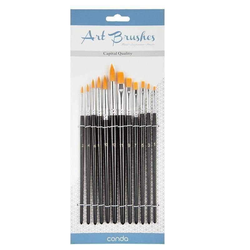 Avelena | 12 Stück / Set Nylon Haar Malpinsel Set Künstlerpinsel Wasserfarbe Acryl Ölmalerei Kunstbedarf Schwarzer Zeichenwasserpinsel