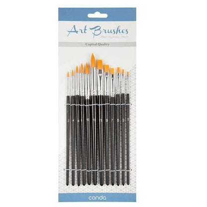 Avelena | 12 Stück / Set Nylon Haar Malpinsel Set Künstlerpinsel Wasserfarbe Acryl Ölmalerei Kunstbedarf Schwarzer Zeichenwasserpinsel