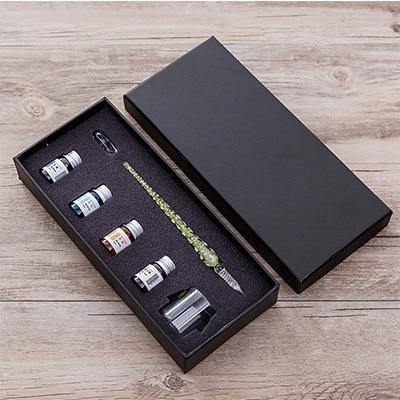 Avelena | Glas Dip Pen Unterschriftenstift Füllfederhalter Büro Geschäft Schule Schreibwaren Geschenkset Stift + Tinte Set