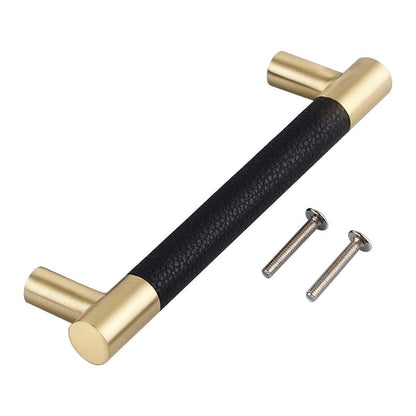 Avelena | 1Pcs Schrankgriffe Massiv Messing Schrank Kleiderschrank Ziehen Schwarzes Leder Hardware Schublade Möbel Türgriffe Kommode Ziehen