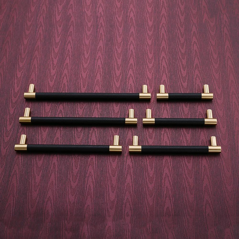 Avelena | 1Pcs Schrankgriffe Massiv Messing Schrank Kleiderschrank Ziehen Schwarzes Leder Hardware Schublade Möbel Türgriffe Kommode Ziehen