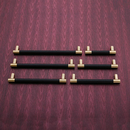Avelena | 1Pcs Schrankgriffe Massiv Messing Schrank Kleiderschrank Ziehen Schwarzes Leder Hardware Schublade Möbel Türgriffe Kommode Ziehen