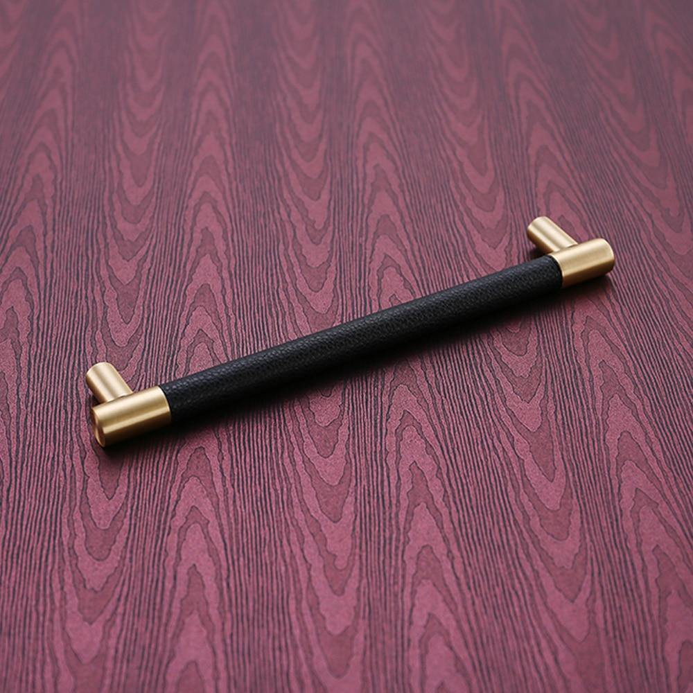 Avelena | 1Pcs Schrankgriffe Massiv Messing Schrank Kleiderschrank Ziehen Schwarzes Leder Hardware Schublade Möbel Türgriffe Kommode Ziehen