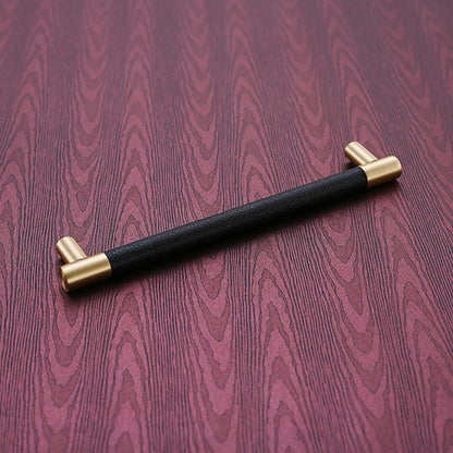 Avelena | 1Pcs Schrankgriffe Massiv Messing Schrank Kleiderschrank Ziehen Schwarzes Leder Hardware Schublade Möbel Türgriffe Kommode Ziehen