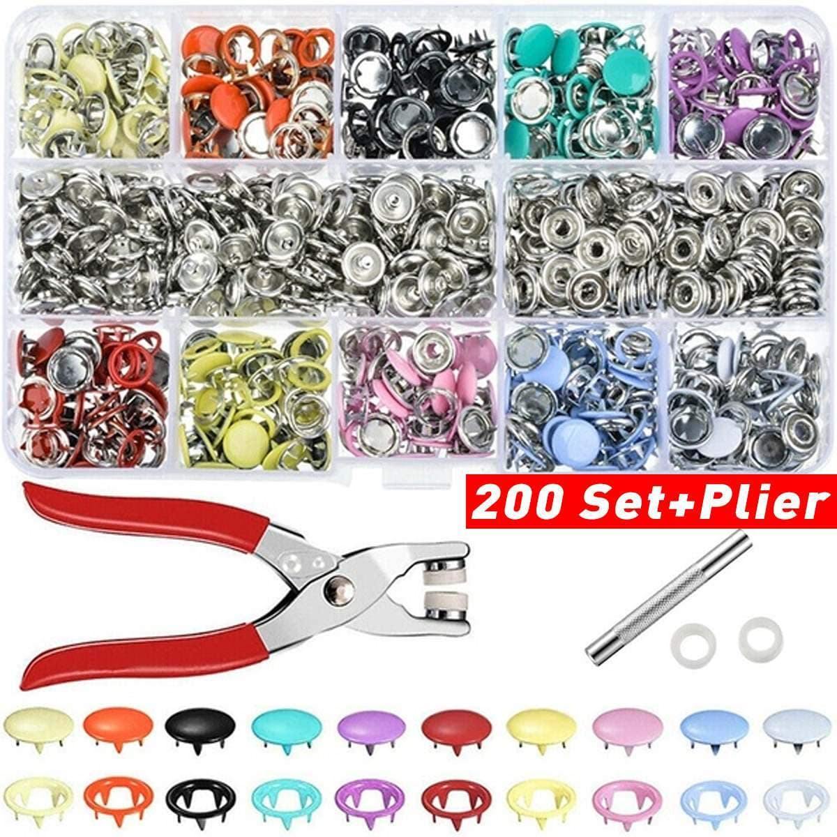 Avelena | 9.5/10Mm 100/200Sets Metal Kleidungsnähknöpfe Krampenring Druckknöpfe Druckverschlüsse + Clipzangen Nähzubehör Diy