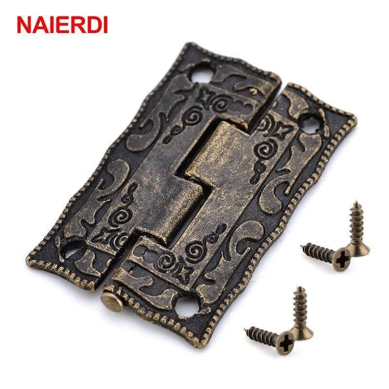 Avelena | 2Pcs Antike Bronze Scharniere Schranktür Schublade Dekorative Mini Scharnier für Schmuckaufbewahrung Holzkasten Möbelbeschläge