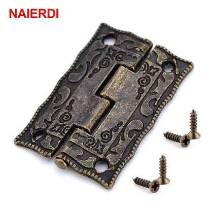 Avelena | 2Pcs Antike Bronze Scharniere Schranktür Schublade Dekorative Mini Scharnier für Schmuckaufbewahrung Holzkasten Möbelbeschläge