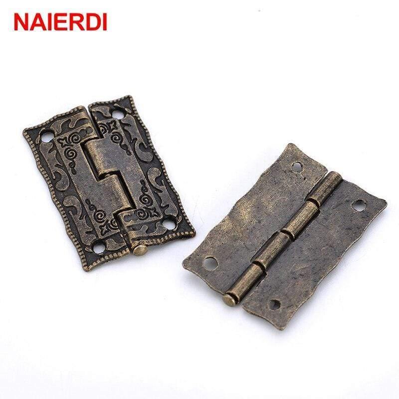 Avelena | 2Pcs Antike Bronze Scharniere Schranktür Schublade Dekorative Mini Scharnier für Schmuckaufbewahrung Holzkasten Möbelbeschläge