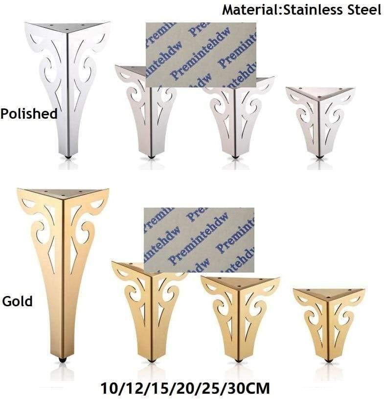Avelena | 2 Stück/Los Rostfreier Stahl Möbel Sofa Beine Europäisches Hohlmuster Blumenmuster Schrankfüße Hardware Zubehör Gold Poliert