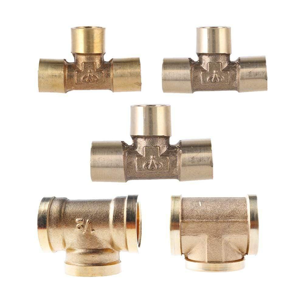 Avelena | 3-Way Tee T-Type 1/8 1/4 3/8 1/2 3/4 Bsp Internal Thread Brass Pipe Connecting Adapter Coupling Connector For Air Water Fuel Gas