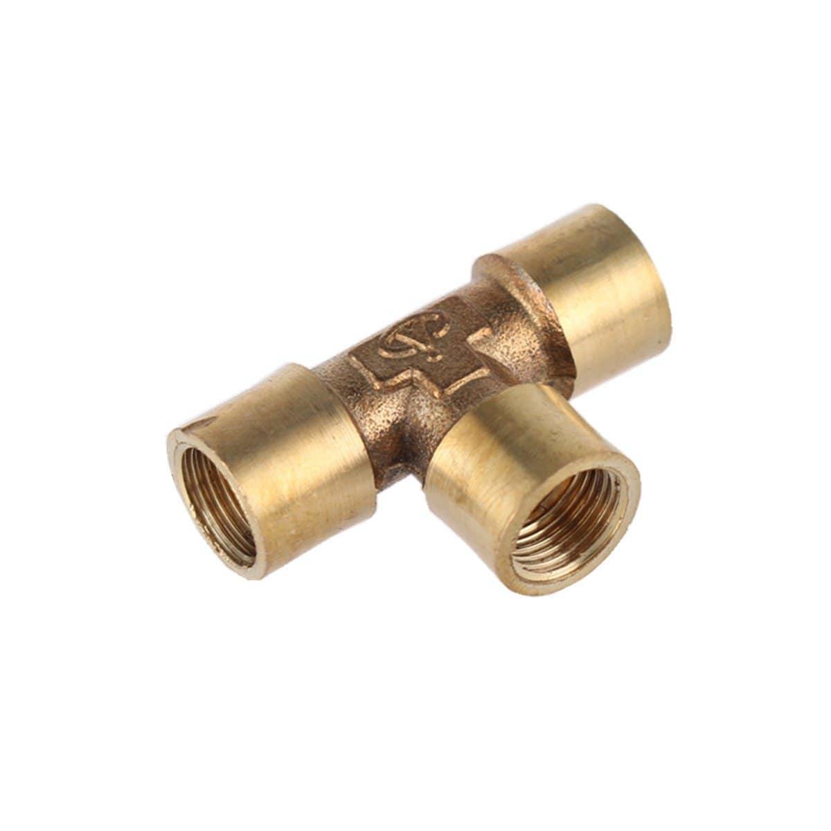 Avelena | 3-Way Tee T-Type 1/8 1/4 3/8 1/2 3/4 Bsp Internal Thread Brass Pipe Connecting Adapter Coupling Connector For Air Water Fuel Gas