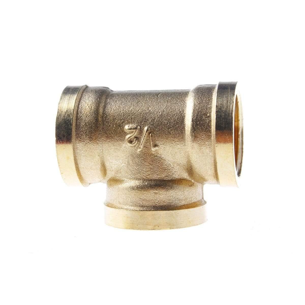 Avelena | 3-Way Tee T-Type 1/8 1/4 3/8 1/2 3/4 Bsp Internal Thread Brass Pipe Connecting Adapter Coupling Connector For Air Water Fuel Gas