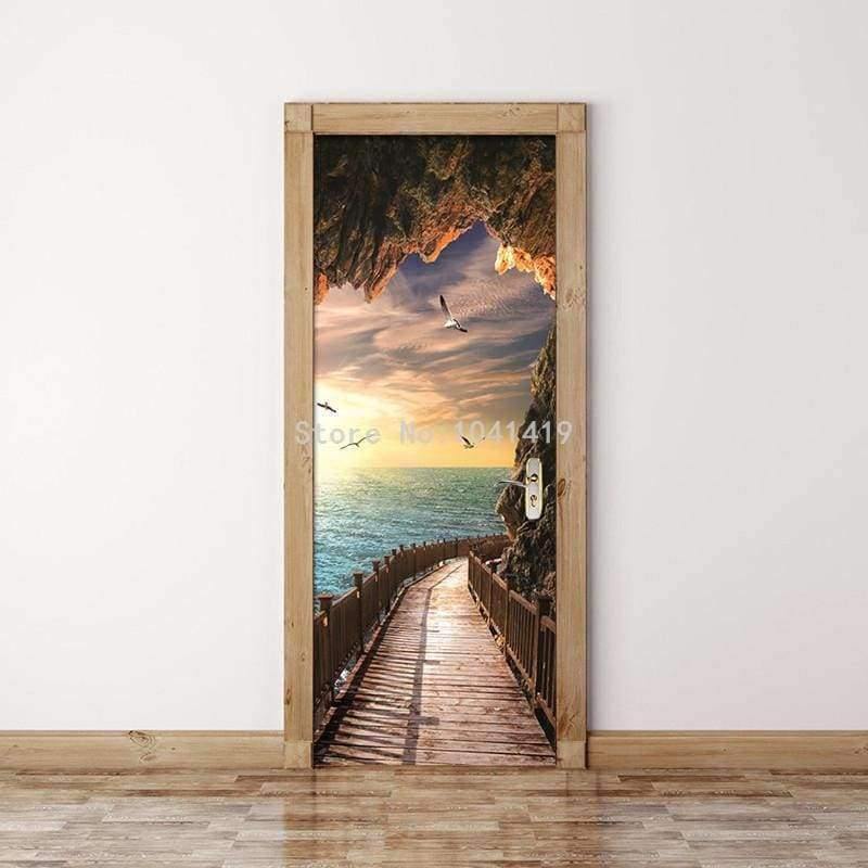 Avelena | 3D Tapete Schönes Küstenlandschaft Foto Wand Tür Wandbild Wohnzimmer Schlafzimmer Kreatives Diy Tür Aufkleber Pvc Vinyl Tapete