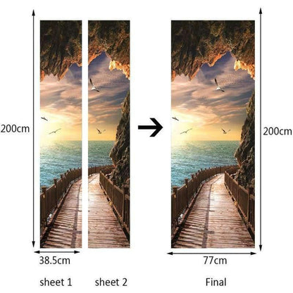Avelena | 3D Tapete Schönes Küstenlandschaft Foto Wand Tür Wandbild Wohnzimmer Schlafzimmer Kreatives Diy Tür Aufkleber Pvc Vinyl Tapete