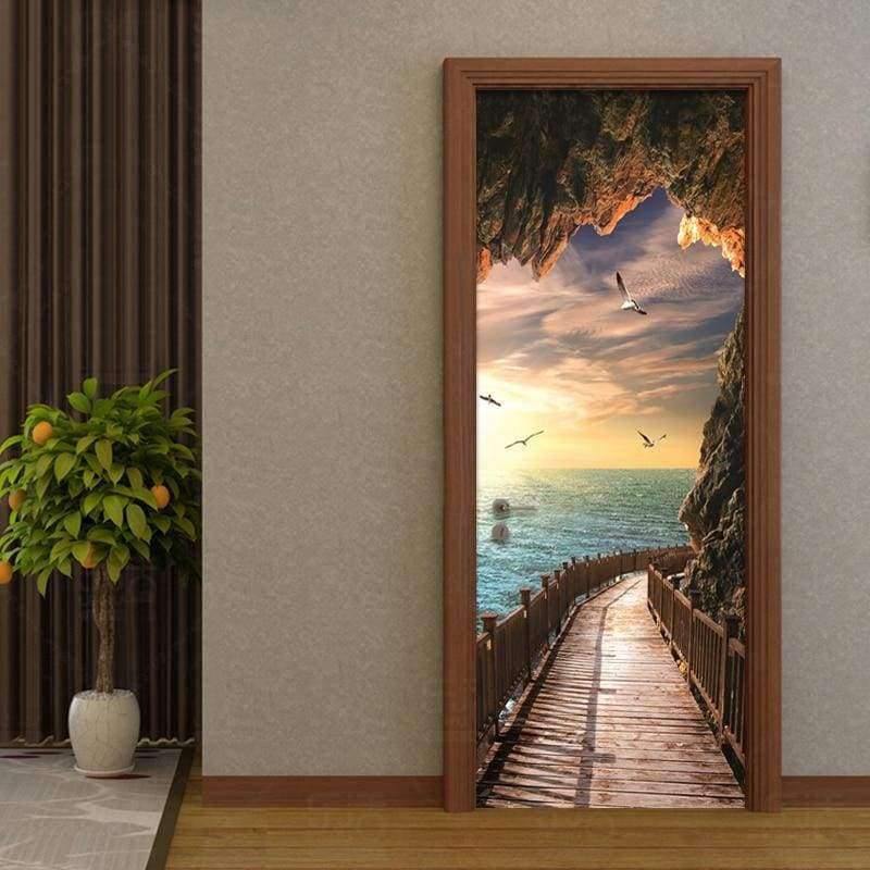 Avelena | 3D Tapete Schönes Küstenlandschaft Foto Wand Tür Wandbild Wohnzimmer Schlafzimmer Kreatives Diy Tür Aufkleber Pvc Vinyl Tapete