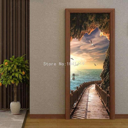 Avelena | 3D Tapete Schönes Küstenlandschaft Foto Wand Tür Wandbild Wohnzimmer Schlafzimmer Kreatives Diy Tür Aufkleber Pvc Vinyl Tapete