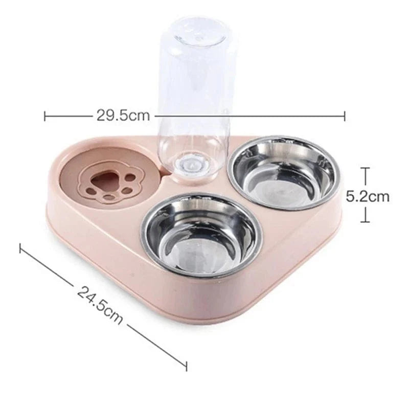 Avelena | 3In1 Haustier Hund Katze Futter Bowls Mit Flasche Automatische Trinkspender Brunnen Tragbar Strapazierfähig Edelstahl 3 Schalen Tierbedarf