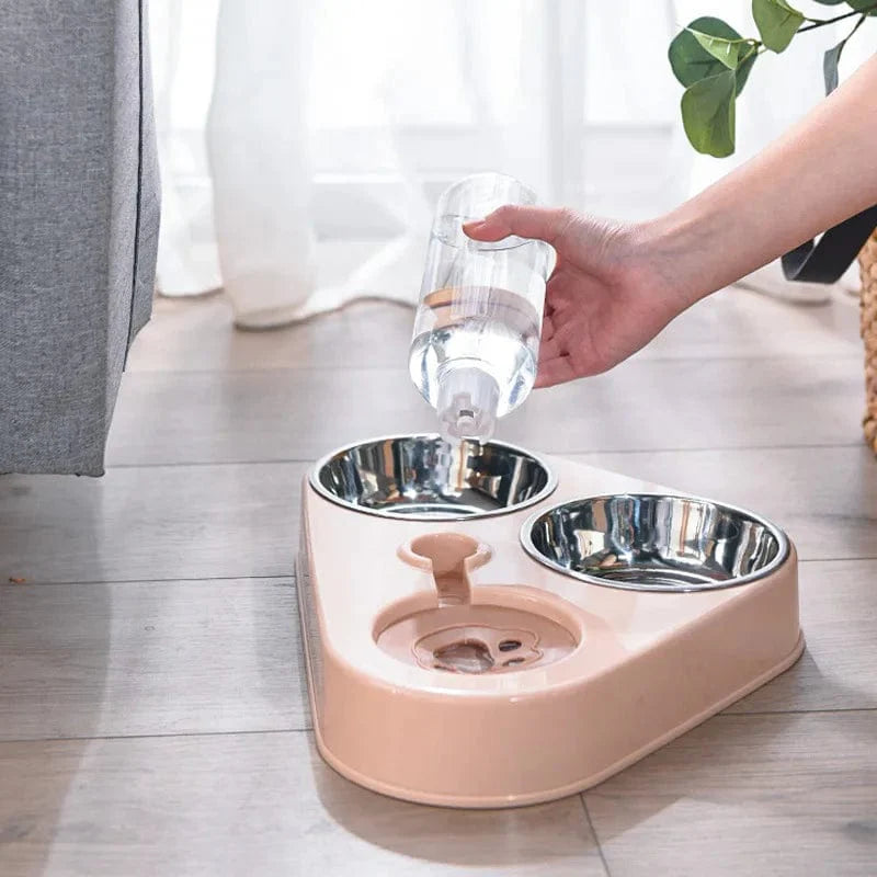 Avelena | 3In1 Haustier Hund Katze Futter Bowls Mit Flasche Automatische Trinkspender Brunnen Tragbar Strapazierfähig Edelstahl 3 Schalen Tierbedarf