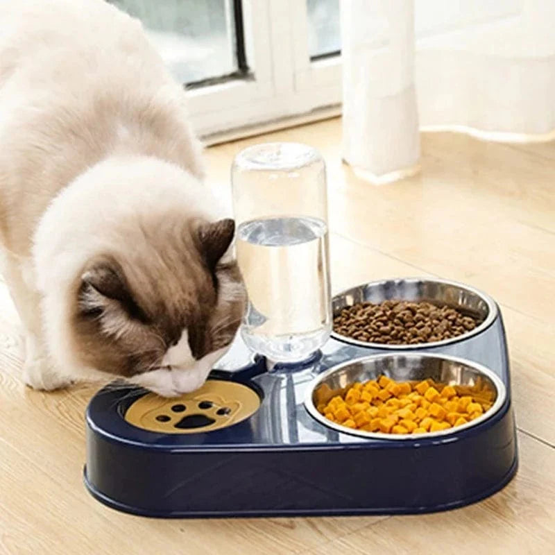 Avelena | 3In1 Haustier Hund Katze Futter Bowls Mit Flasche Automatische Trinkspender Brunnen Tragbar Strapazierfähig Edelstahl 3 Schalen Tierbedarf
