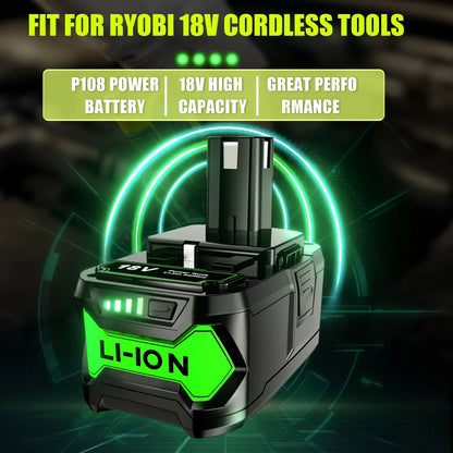 Avelena | 6Ah für Ryobi P108 18V One+ Plus Batterie 18 Volt Lithium-Ionen Elektrowerkzeuge P104 P107 Rb18L50 Rb18L20 P108