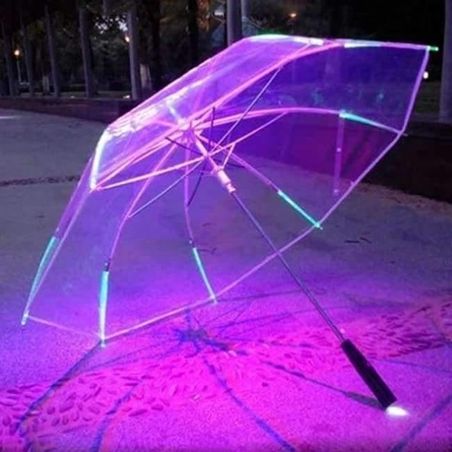 Avelena | 8 Rip Leuchtender Blade Runner Stil Farbwechselnde Led-Regenschirm mit Taschenlampe Transparentem Griff Gerade Regenschirm Parasol