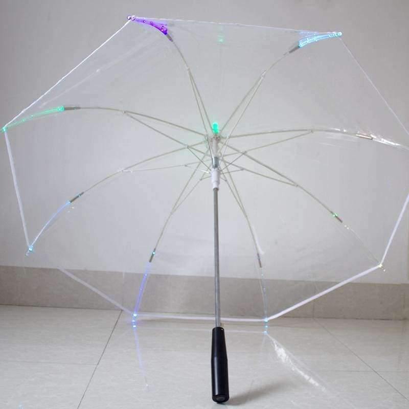Avelena | 8 Rip Leuchtender Blade Runner Stil Farbwechselnde Led-Regenschirm mit Taschenlampe Transparentem Griff Gerade Regenschirm Parasol
