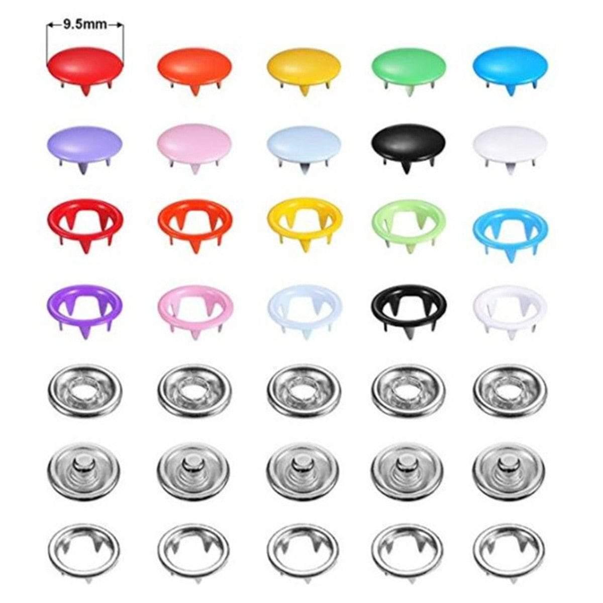Avelena | 9.5/10Mm 100/200Sets Metal Kleidungsnähknöpfe Krampenring Druckknöpfe Druckverschlüsse + Clipzangen Nähzubehör Diy